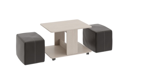 Стол Журнальный с Пуфиками «Капри» Стол Журнальный с Пуфиками «Капри» Дуб Белфорт/Кож.зам Коричневый/Ш-600× Д-800 × В-500 мм