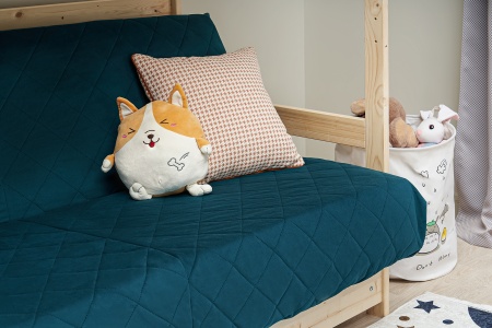 Двухъярусная кровать массив с диван-кроватью синий / натуральный