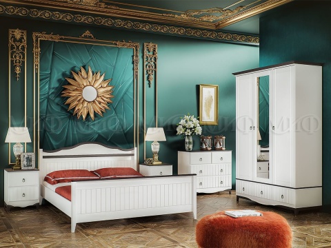 Спальный Гарнитур Виолетта МДФ Белый (Шкаф+Комод+Тумбы+Кровать)