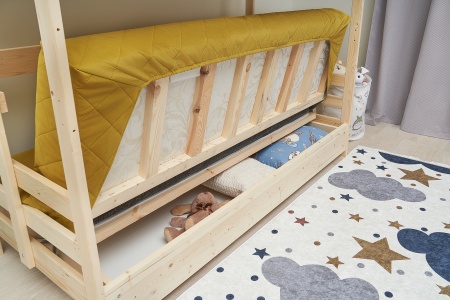 Двухъярусная кровать массив с диван-кроватью желтый / натуральный