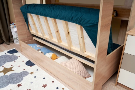 Двухъярусная кровать с диван-кроватью велюр синий / дуб сонома