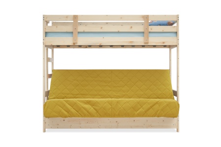 Двухъярусная кровать массив с диван-кроватью желтый / натуральный